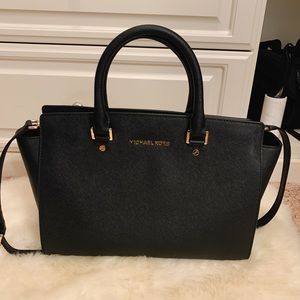 Michael Kors Selma top zip leather satchel BLACK